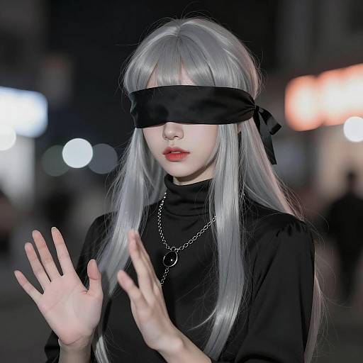 Elegant Woman in Black with Colorful Lights