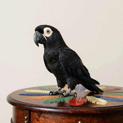 Black Parrot on Decorated Table
