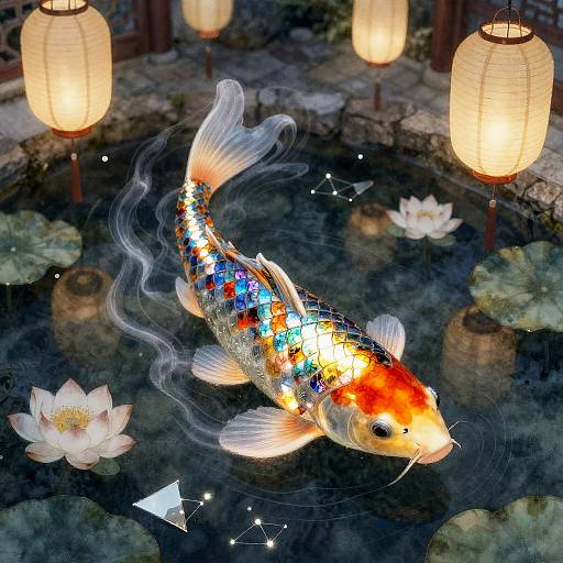 Spectral Koi with Luminous Stained Glass Scales