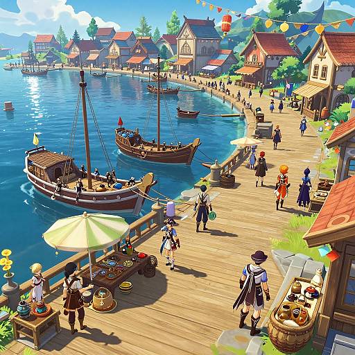 Vibrant Fantasy Harbor Town Scene