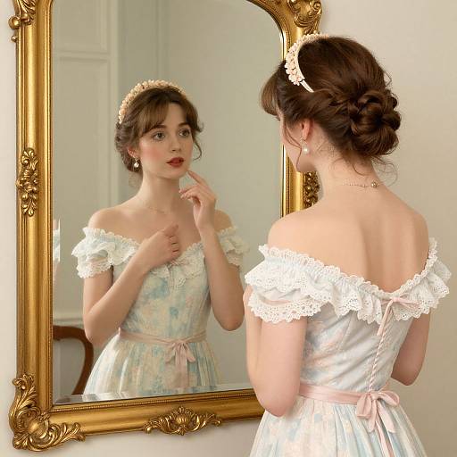 Vintage Woman by Gold-Framed Mirror