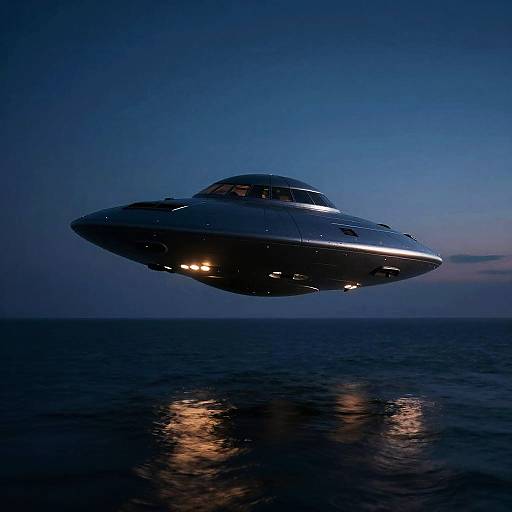 Cigar-Shaped UFO Over Calm Ocean