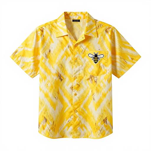 Vibrant Yellow Ikat Retro Bowling Shirt