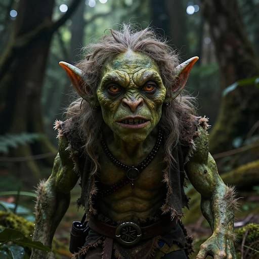 Realistic Goblin Emerging from Mystical Forest
