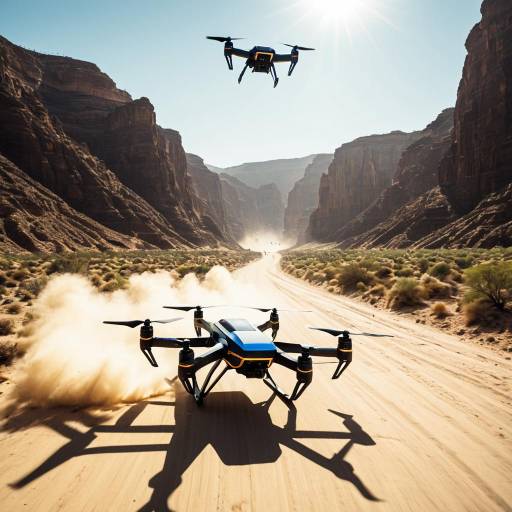Electric Racing Drone in Desert Canyon Pursuit