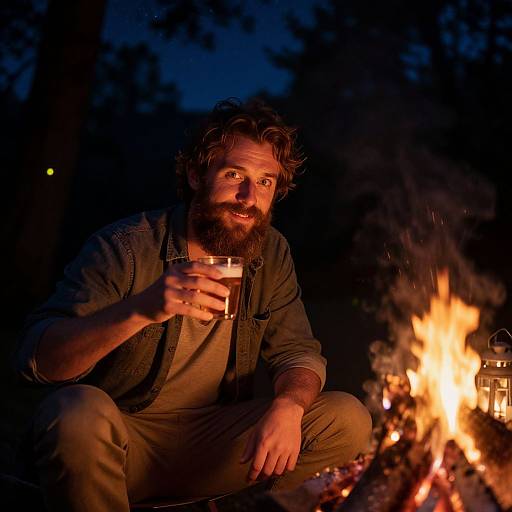 Joyful Campfire Portrait Under Stars