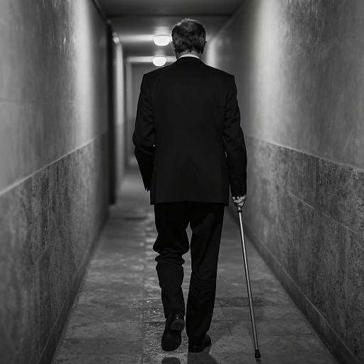 Mysterious Man in Dim Hallway