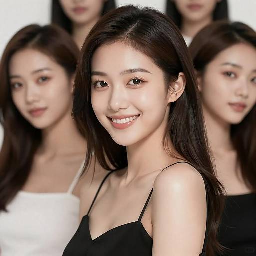 Portrait of Smiling Asian Woman with Friends