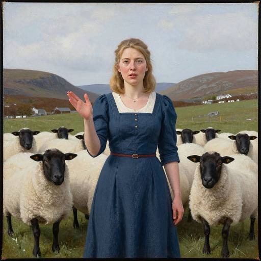 Woman Gesturing in Irish Sheep Portrait