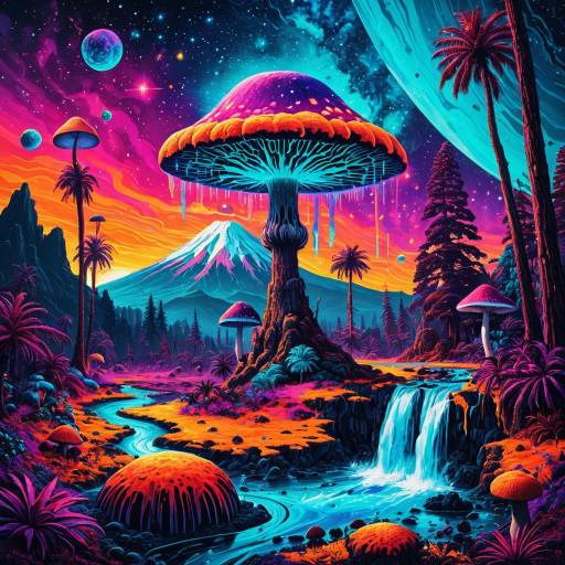 Psychedelic Melting Mushroom Forest on Alien Planet Psychedelic Melting Mushroom Forest on Alien Planet