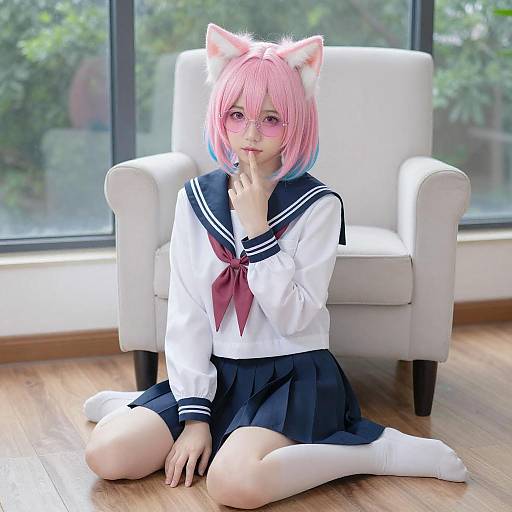 Person with Colorful Hair and Cat Ears