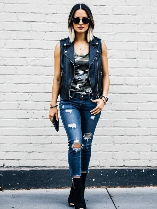 Edgy Woman in Distressed Jeans and Leather Vest