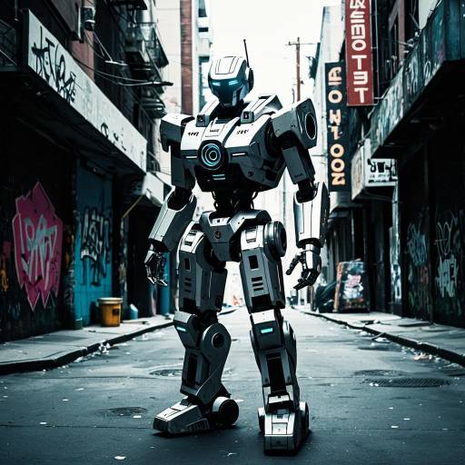 Futuristic Robot Echo-T0 in Urban Alley