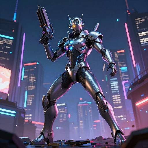 Futuristic Warrior in Cyberpunk City