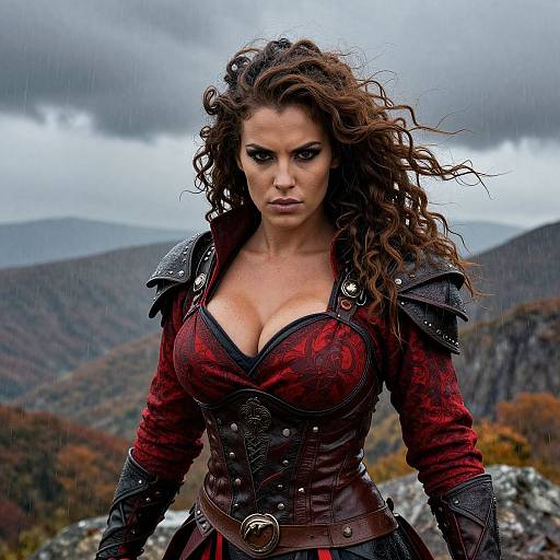 Warrior Woman on Stormy Mountain Peak