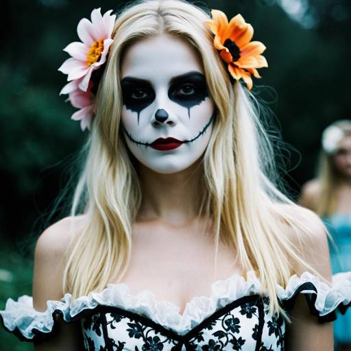 Blonde Girl in Ghoulish Costume with Flowers