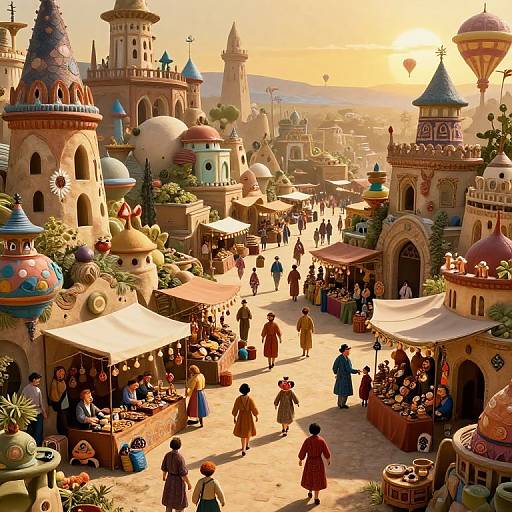 Surreal Mythical Marketplace Scene