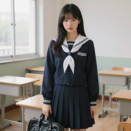 Asian Schoolgirl in Classroom Setting