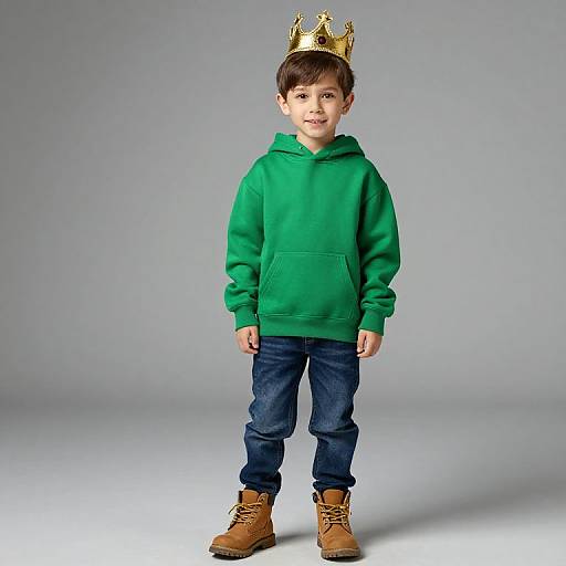 Boy in Green Hoodie with Crown