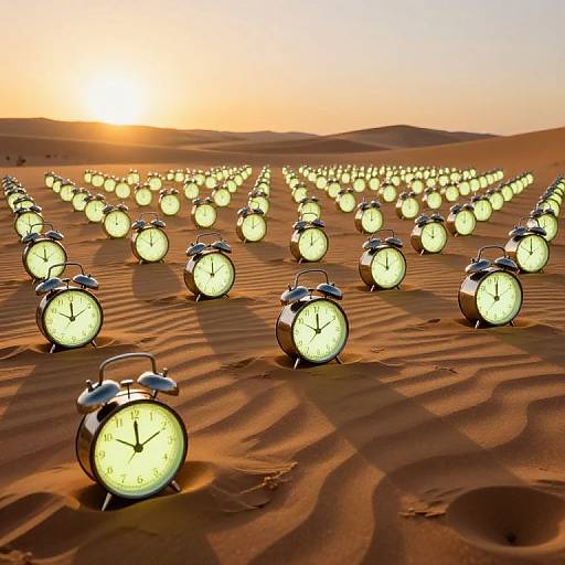 Surreal Desert of Glowing Clocks