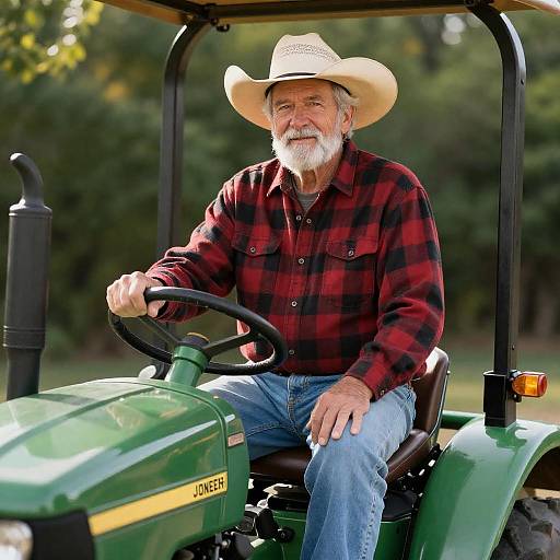 Cowboy Grandpa on Green Tractor Adventure