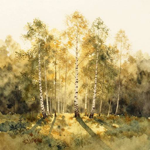 Minimalist Birch Forest Watercolor