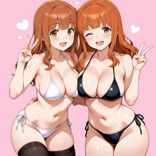 Anime Girls in Black and White Bikinis