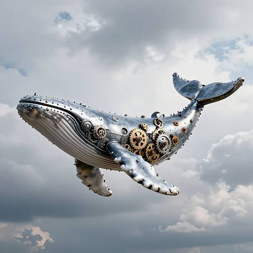 Mechanical Whale Soaring Through Clouds
