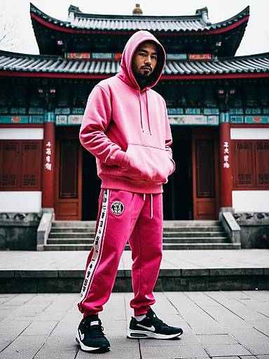 Boy in Pink Hoodie Outdoors