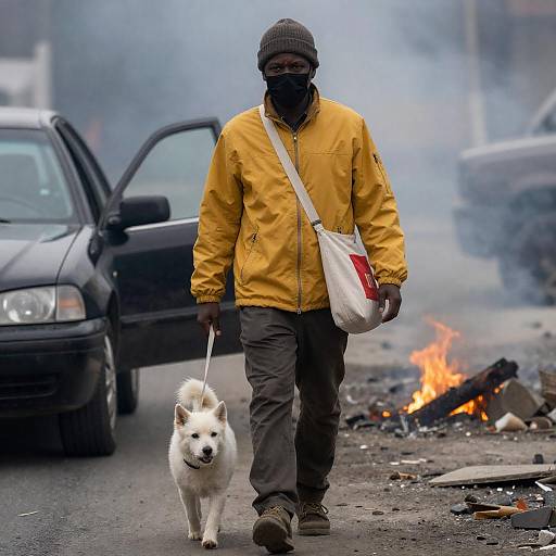 Urban Scene with Man and Dog