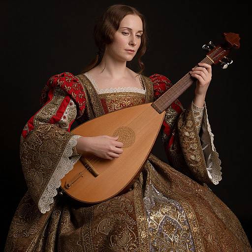 Renaissance Woman Playing Lute Elegantly
