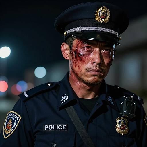 Battered Police Officer in Urban Night