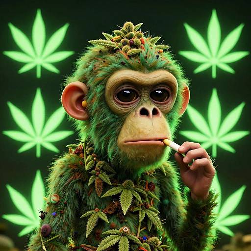 Cartoon Bored Ape with Cannabis Symbols