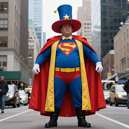 Giant Costume Man in Cityscape