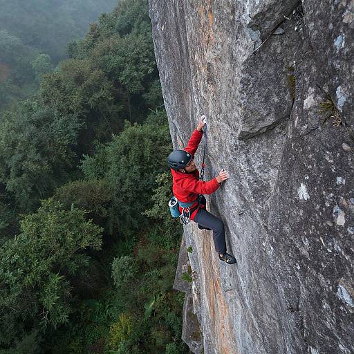 Aerial Climber With Misty Forest Backdrop