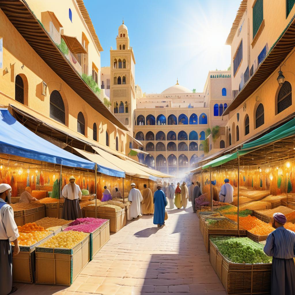 Vibrant Moroccan Market in Watercolored Art