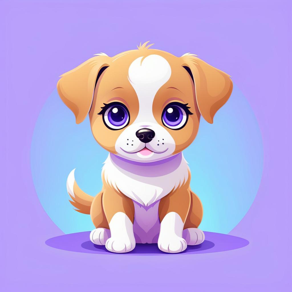 Kawaii Cartoon Puppy on Lavender Background