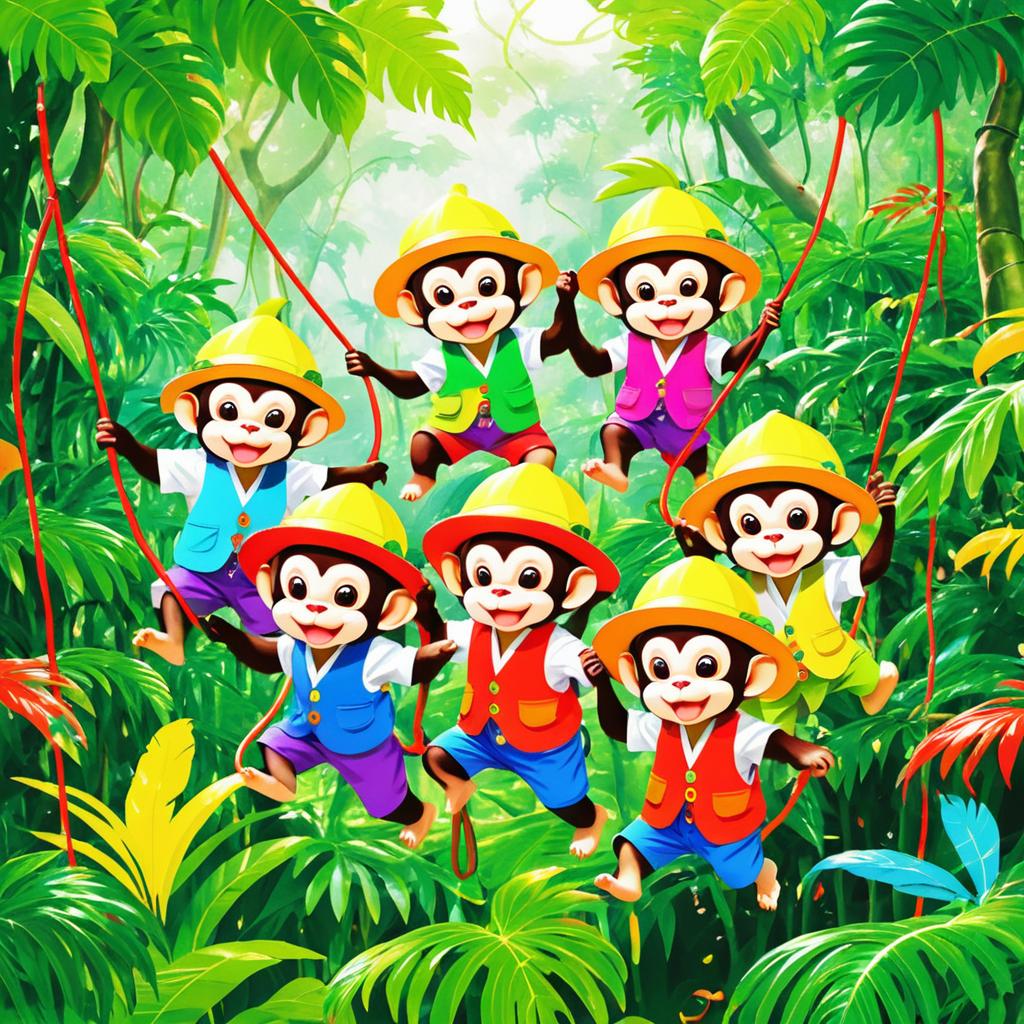 Colorful Monkeys Playing in a Jungle