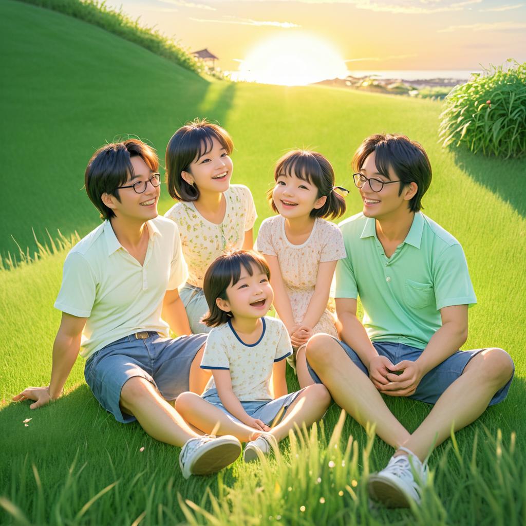 Joyful Family Scene Under Sunset