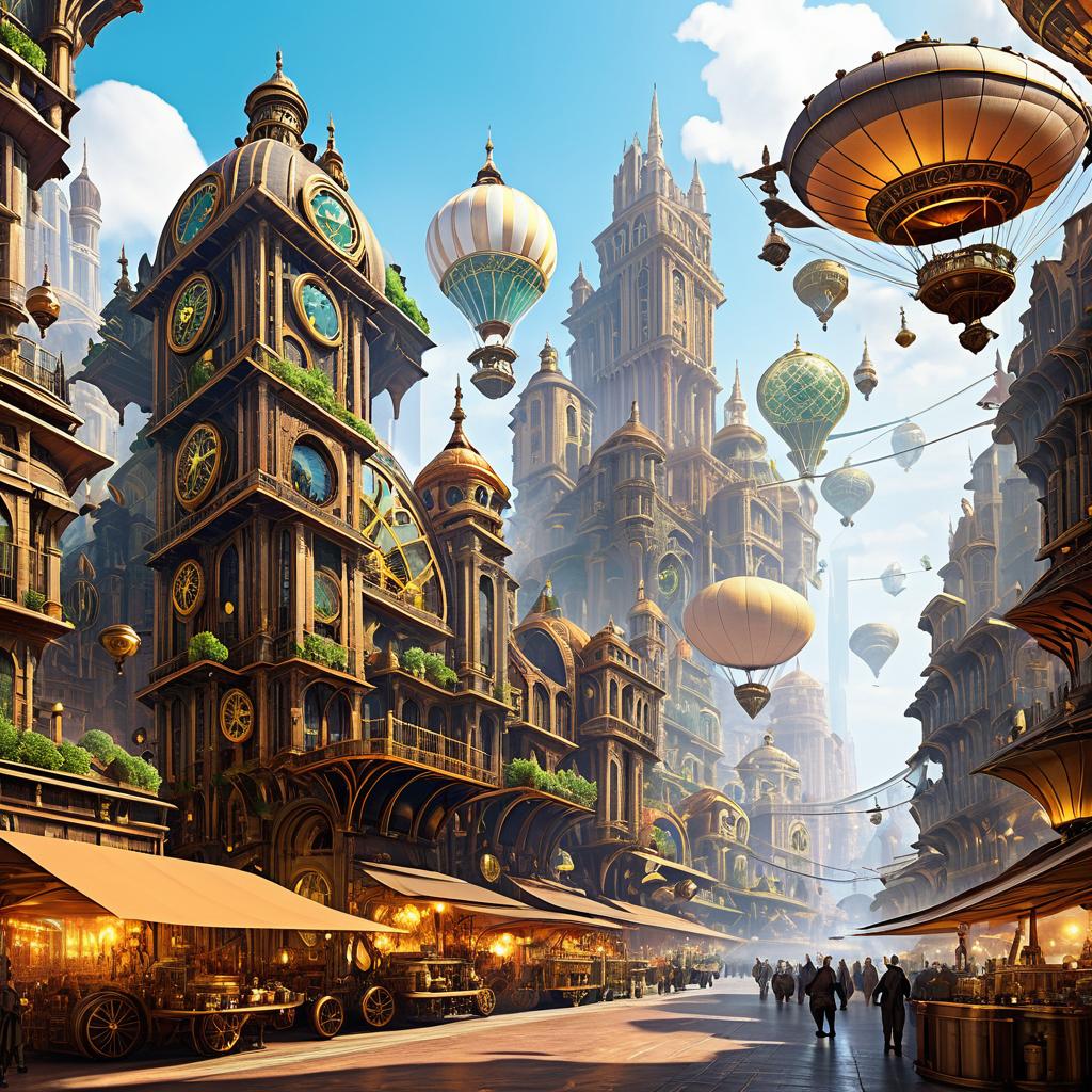 Bustling Steampunk City Concept Art