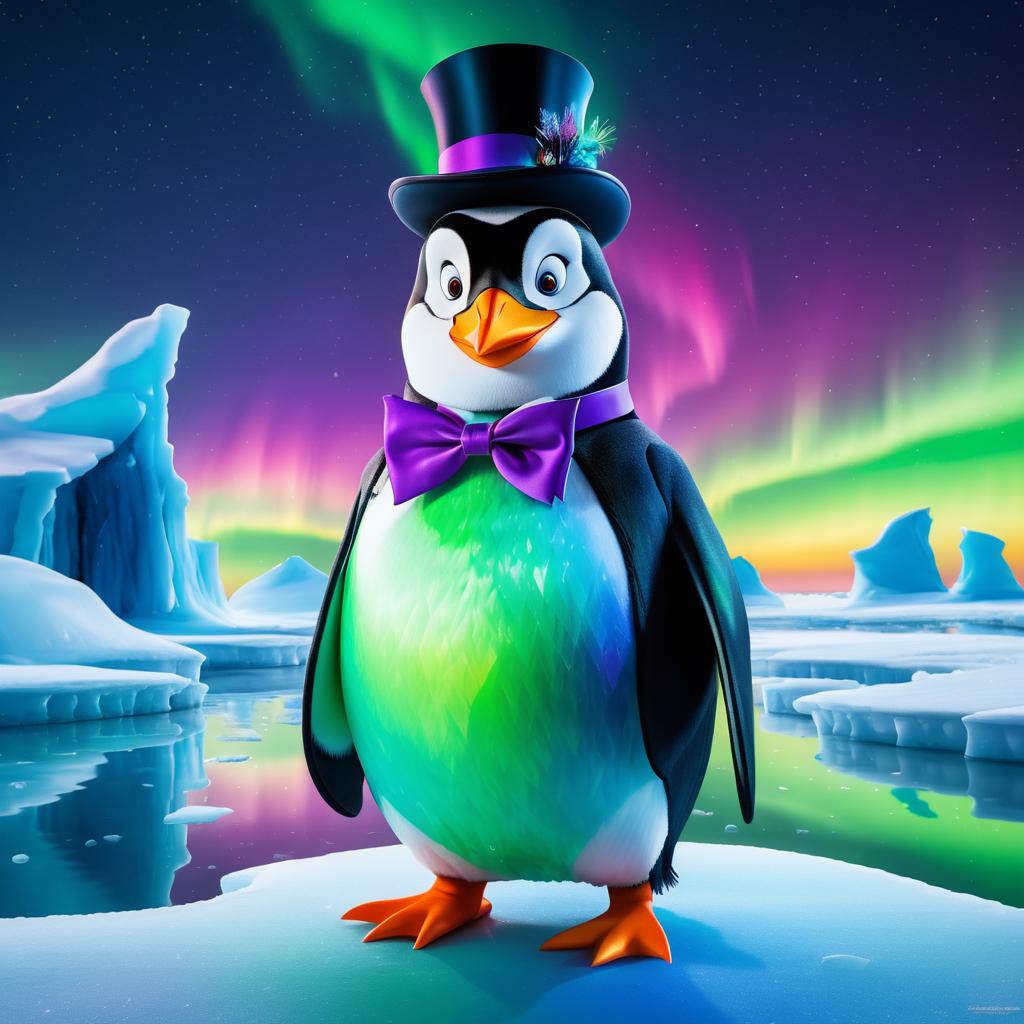 Elegant Penguin Under the Northern Lights