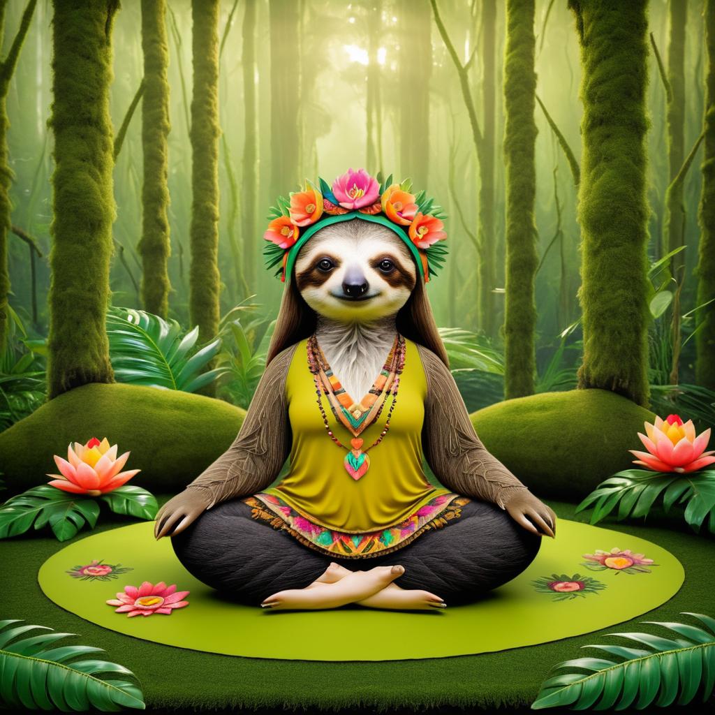 Yoga Sloth in Serene Forest Art