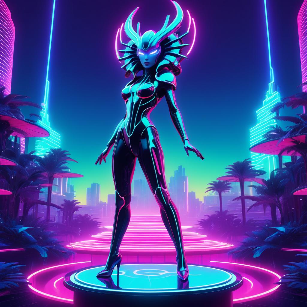 Elegant Alien Queen in Neon Paradise