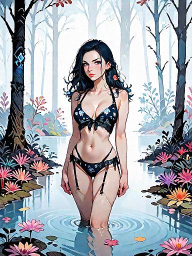 Dark Fantasy Girl in Bikini in Misty Forest