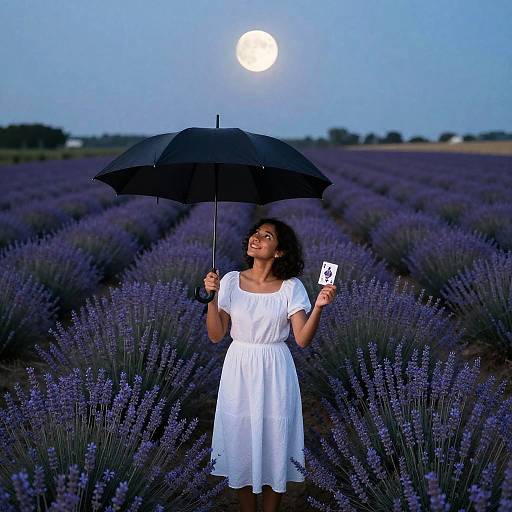 Moonlit Lavender Field with Justice Card