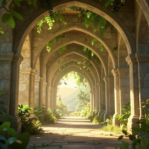 Ethereal Ancient Stone Arch Corridor