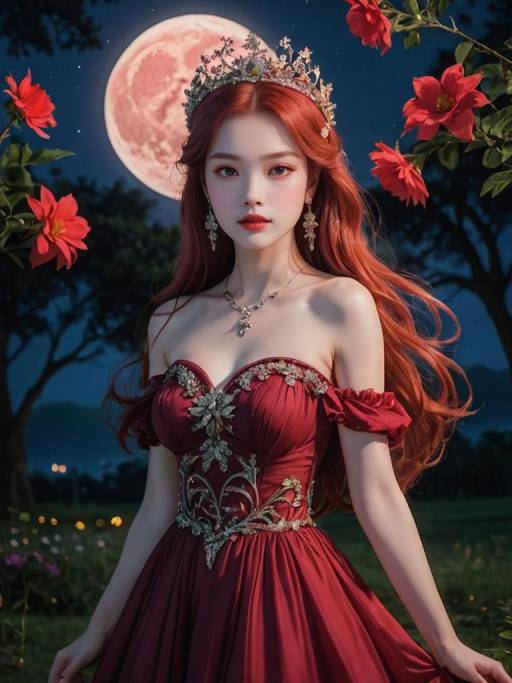 Enchanting Night: Girl in Red Dress