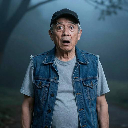 Startled Elderly Man in Blue Mist