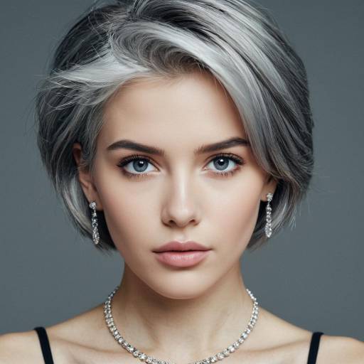 Realistic Portrait of a Girl with Gray Hair