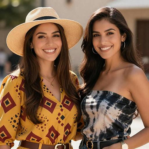 Two Smiling Women in Sunlit Fashion